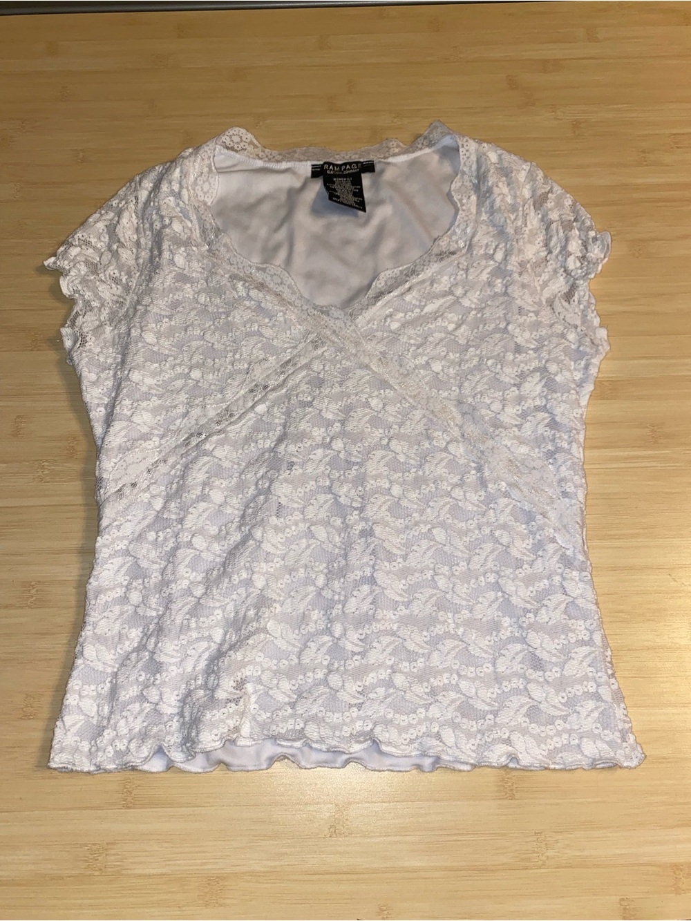 Rampage Cream Lace V Neck Short Sleeve Top Feminine Romantic Boho Large
